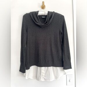 Chicos Grey Cowl Neck Sweater with Faux Layering Size Small- Lagenlook Office